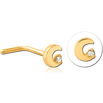 GOLD PVD COATED SURGICAL STEEL 90 DEGREE JEWELLED NOSE STUD