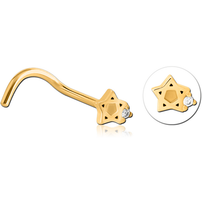 GOLD PVD COATED SURGICAL STEEL CURVED JEWELLED NOSE STUD