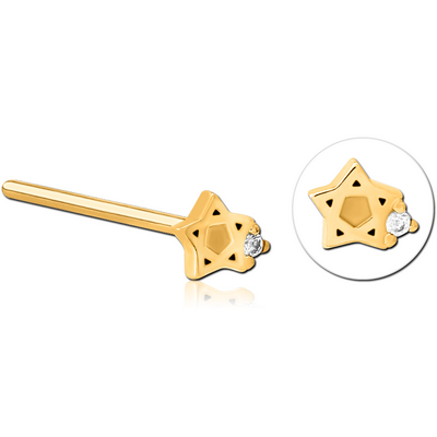 GOLD PVD COATED SURGICAL STEEL STRAIGHT JEWELLED NOSE STUD
