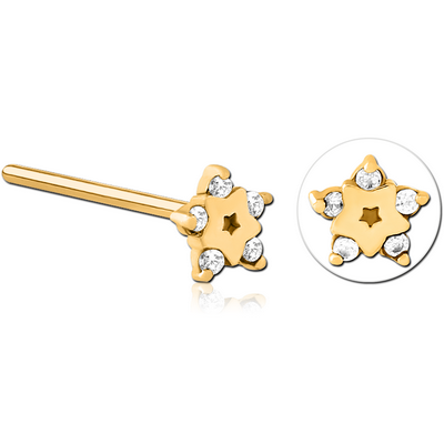 GOLD PVD COATED SURGICAL STEEL STRAIGHT JEWELLED NOSE STUD