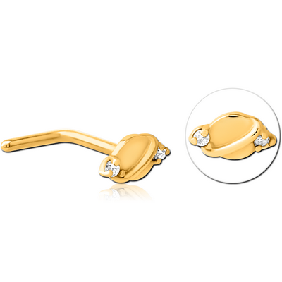 GOLD PVD COATED SURGICAL STEEL 90 DEGREE JEWELLED NOSE STUD