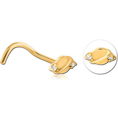GOLD PVD COATED SURGICAL STEEL CURVED JEWELLED NOSE STUD