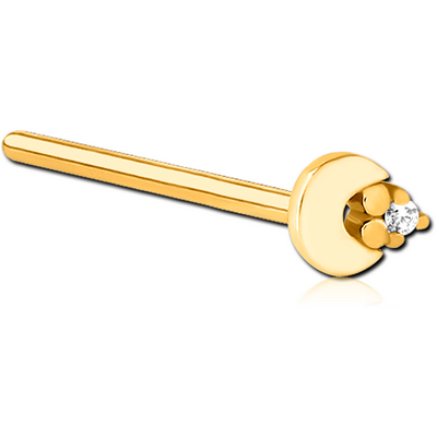 GOLD PVD COATED SURGICAL STEEL STRAIGHT JEWELLED NOSE STUD