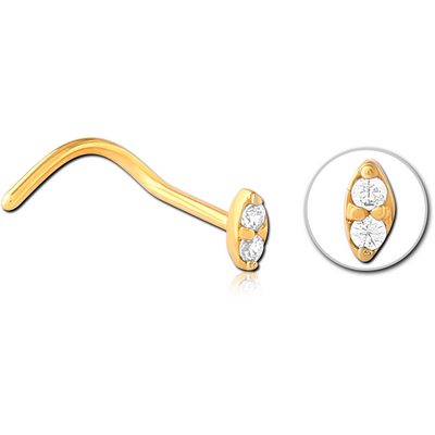 GOLD PVD COATED SURGICAL STEEL CURVED JEWELLED NOSE STUD