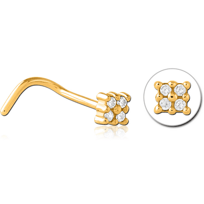 GOLD PVD COATED SURGICAL STEEL JEWELLED NOSE STUDS