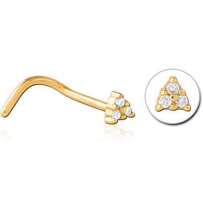 GOLD PVD COATED SURGICAL STEEL JEWELLED NOSE STUDS