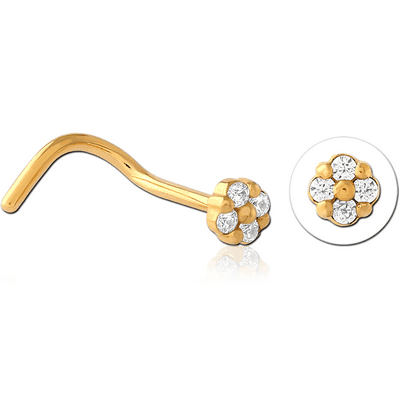 GOLD PVD COATED SURGICAL STEEL JEWELLED NOSE STUDS