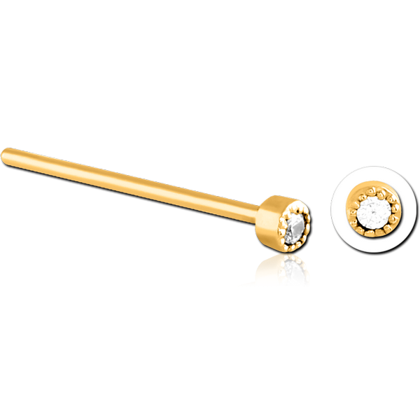 GOLD PVD COATED SURGICAL STEEL STRAIGHT JEWELLED NOSE STUD