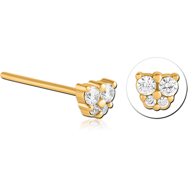 GOLD PVD COATED SURGICAL STEEL STRAIGHT JEWELLED NOSE STUD