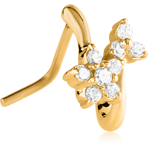 GOLD PVD COATED SURGICAL STEEL 90 DEGREE JEWELLED WRAP AROUND NOSE STUD