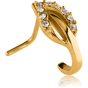 GOLD PVD COATED SURGICAL STEEL 90 DEGREE JEWELLED WRAP AROUND NOSE STUD