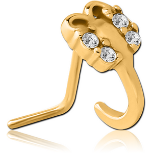 GOLD PVD COATED SURGICAL STEEL 90 DEGREE JEWELLED WRAP AROUND NOSE STUD - BUTTERFLY