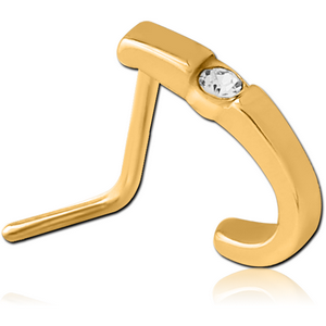 GOLD PVD COATED SURGICAL STEEL 90 DEGREE JEWELLED WRAP AROUND NOSE STUD