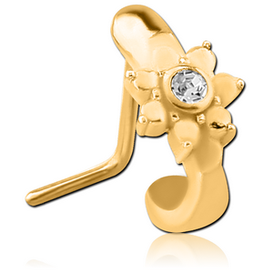 GOLD PVD COATED SURGICAL STEEL 90 DEGREE JEWELLED WRAP AROUND NOSE STUD