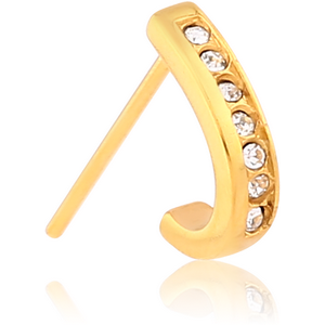 GOLD PVD COATED SURGICAL STEEL STRAIGHT JEWELLED WRAP AROUND NOSE STUD