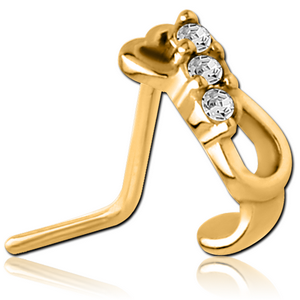 GOLD PVD COATED SURGICAL STEEL 90 DEGREE JEWELLED WRAP AROUND NOSE STUD