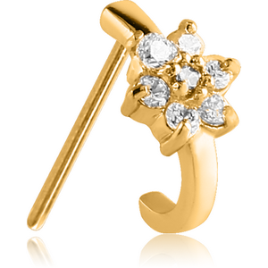 GOLD PVD COATED SURGICAL STEEL STRAIGHT JEWELLED WRAP AROUND NOSE STUD