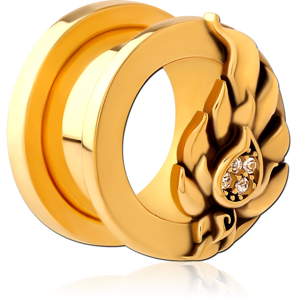 GOLD PVD COATED STAINLESS STEEL THREADED TUNNEL WITH SURGICAL STEEL JEWELLED TOP