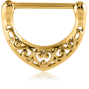 GOLD PVD COATED SURGICAL STEEL NIPPLE CLICKER - FILIGREE