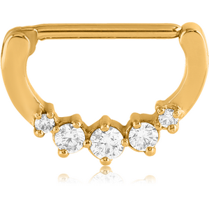 GOLD PVD COATED SURGICAL STEEL PRONG SET JEWELLED NIPPLE CLICKER