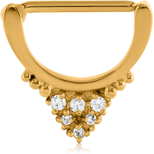 GOLD PVD COATED SURGICAL STEEL PRONG SET JEWELLED NIPPLE CLICKER
