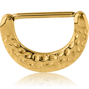 GOLD PVD COATED SURGICAL STEEL NIPPLE CLICKER - HAMMERED TEXTURE