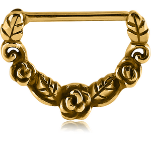 GOLD PVD COATED SURGICAL STEEL NIPPLE CLICKER - ROSES