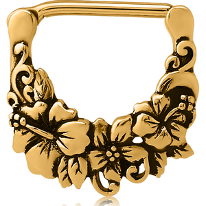 GOLD PVD COATED SURGICAL STEEL NIPPLE CLICKER - FLOWERS