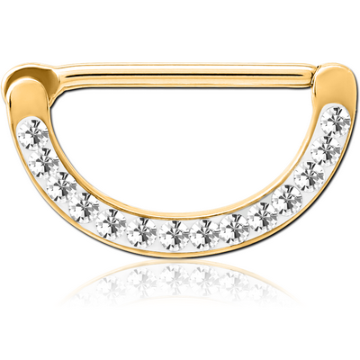 GOLD PVD COATED SURGICAL STEEL CRYSTALINE JEWELLED NIPPLE CLICKER