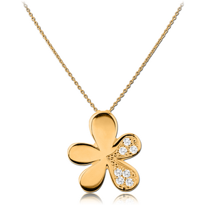 GOLD PVD COATED SURGICAL STEEL JEWELLED NECKLACE WITH PENDANT - FLOWER