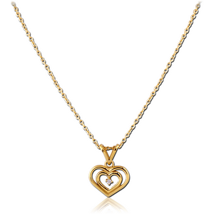 GOLD PVD COATED SURGICAL STEEL NECKLACE JEWELLED PENDANT - HEART
