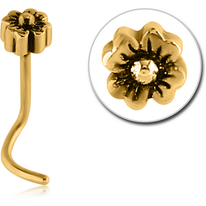 GOLD PVD COATED SURGICAL STEEL CURVED NOSE STUD - FLOWER