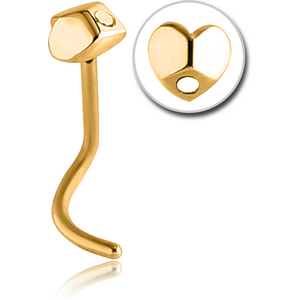 GOLD PVD COATED SURGICAL STEEL CURVED NOSE STUD - 3D HEART