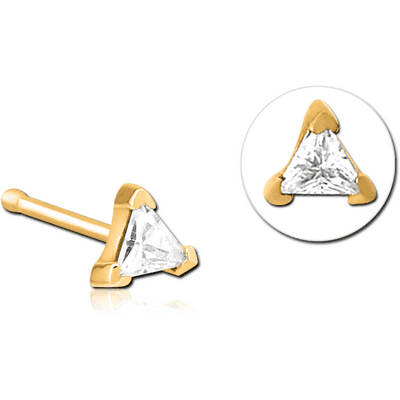 GOLD PVD COATED SURGICAL STEEL JEWELLED NOSE BONE - TRIANGLE