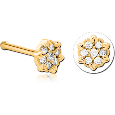 GOLD PVD COATED SURGICAL STEEL JEWELLED NOSE BONE - FLOWER