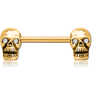 GOLD PVD COATED SURGICAL STEEL NIPPLE BAR - SKULL