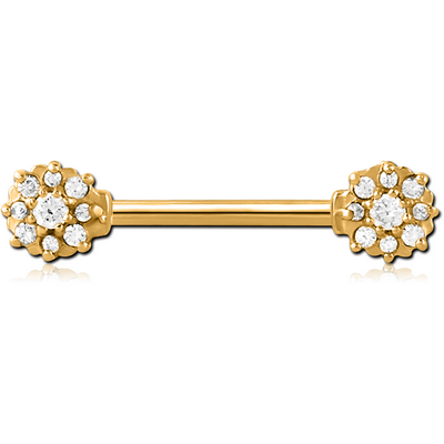 GOLD PVD COATED SURGICAL STEEL JEWELLED NIPPLE BAR