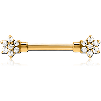 GOLD PVD COATED SURGICAL STEEL JEWELLED NIPPLE BAR - FLOWER