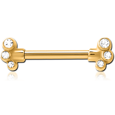 GOLD PVD COATED SURGICAL STEEL JEWELLED NIPPLE BAR