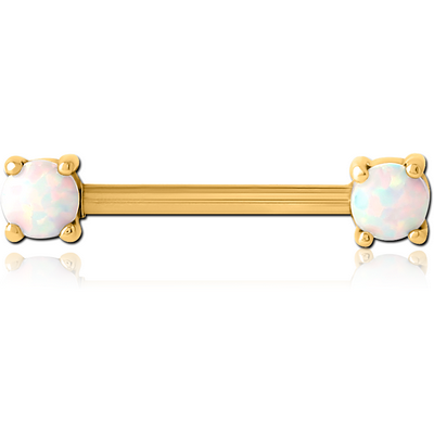 GOLD PVD COATED SURGICAL STEEL EXTERNAL THREADED SYNTHETIC OPAL NIPPLE BAR