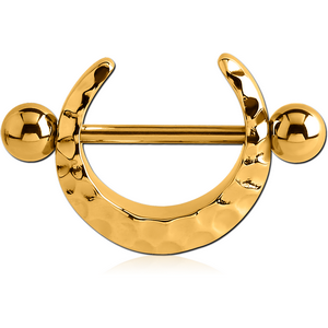 GOLD PVD COATED SURGICAL STEEL NIPPLE SHIELD - HAMMERED TEXTURE