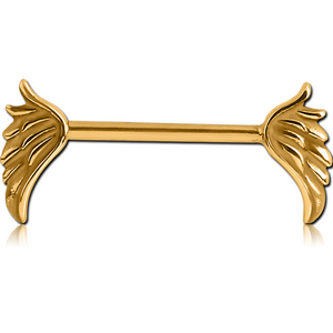 GOLD PVD COATED SURGICAL STEEL NIPPLE BAR - WINGS