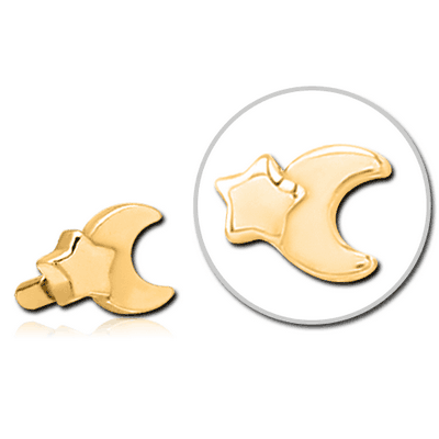 GOLD PVD COATED SURGICAL STEEL PUSH FIT ATTACHMENT FOR BIOFLEX INTERNAL LABRET - CRESCENT AND STAR