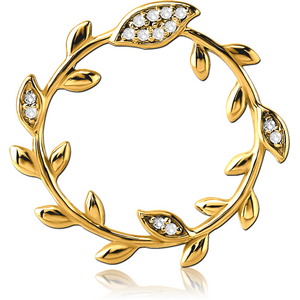 GOLD PVD COATED SURGICAL STEEL JEWELLED PENDANT - LEAF