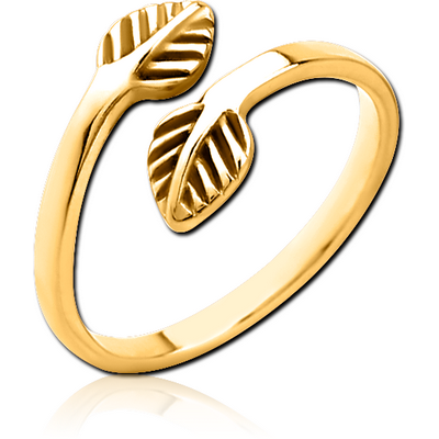 GOLD PVD COATED SURGICAL STEEL OPEN RING - LEAF