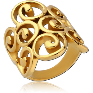 GOLD PVD COATED SURGICAL STEEL RING - FILIGREE