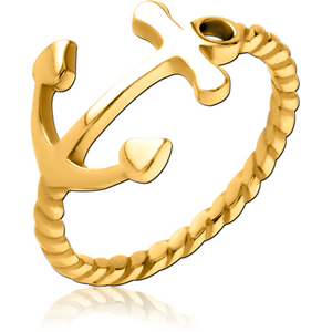 GOLD PVD COATED SURGICAL STEEL RING - ANCHOR