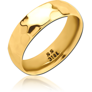 GOLD PVD COATED SURGICAL STEEL RING - HAMMERED STRIPE