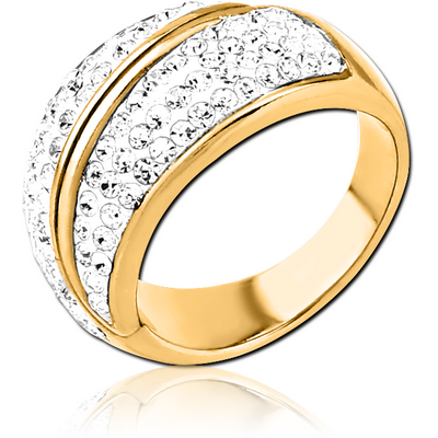 GOLD PVD COATED SURGICAL STEEL RING WITH CRYSTALINE