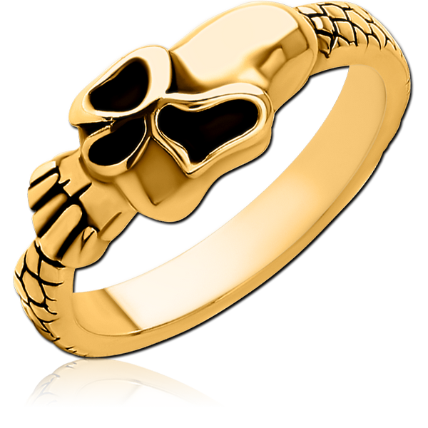 GOLD PVD COATED SURGICAL STEEL RING - THIN BAND SKULL